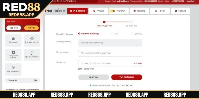 Các hình thức nạp tiền RED88 phổ biến